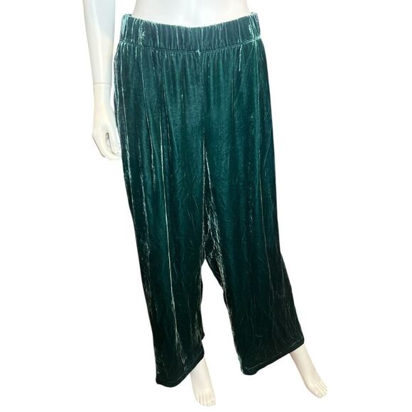 Eileen Fisher Top Pants M/L Green Velvet Set Lagenlook Viscose Silk Medium Large - Picture 4 of 5